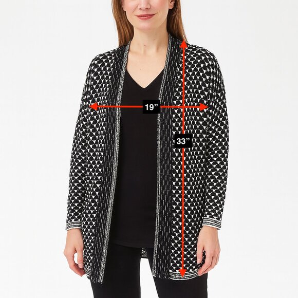 Carol Rose Black White Long Cardigan Sweater Size Small Knit - Picture 2 of 6